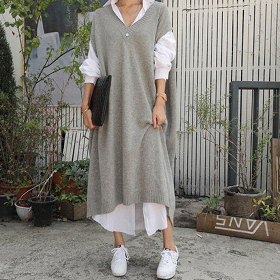 WOLFF Sweatshirts/Pullover | Wolf V-Ausschnitt Lose Pullover-Kleid