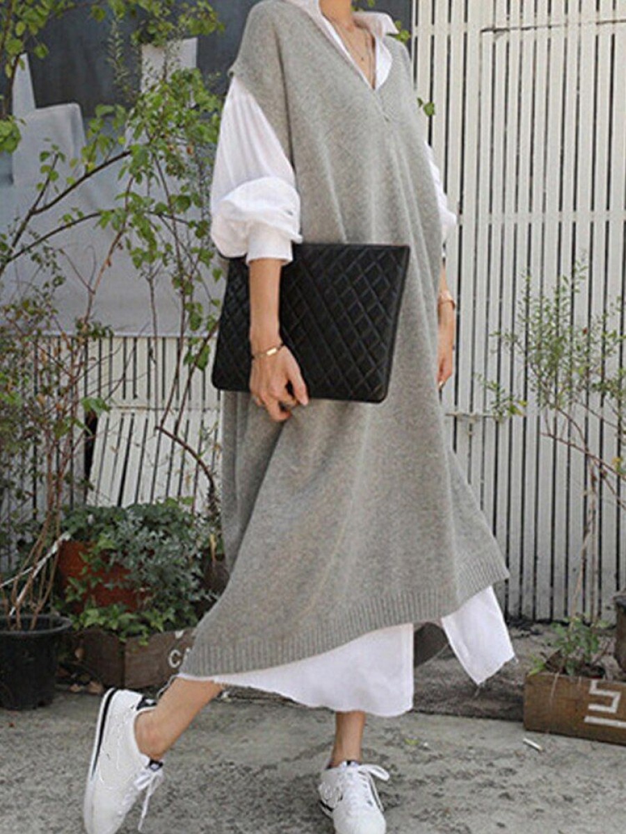 WOLFF Sweatshirts/Pullover | Wolf V-Ausschnitt Lose Pullover-Kleid