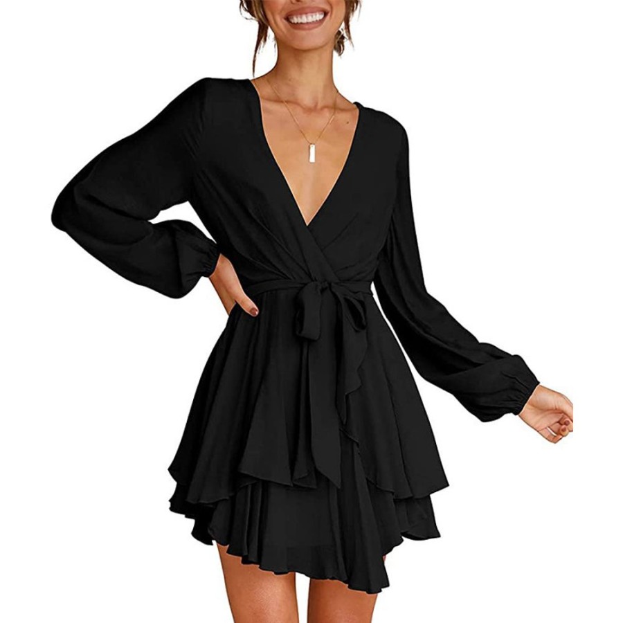 WOLFF Kurze Kleider | Gwen - Kleid Mit V-Ausschnitt Und Laternenarmeln