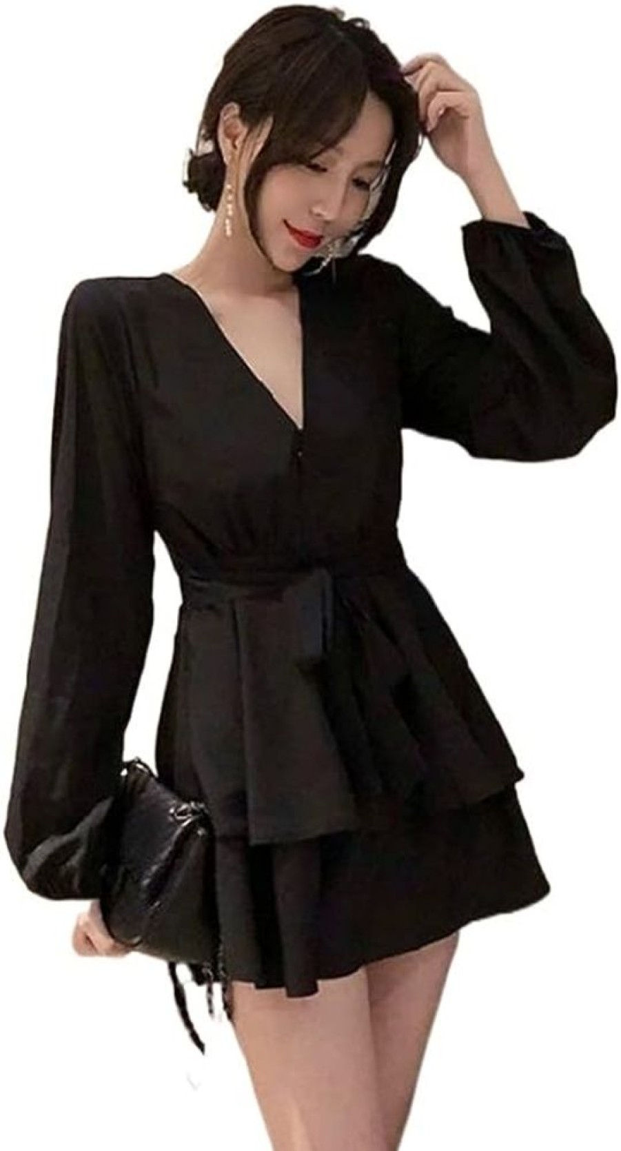 WOLFF Kurze Kleider | Gwen - Kleid Mit V-Ausschnitt Und Laternenarmeln