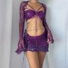 WOLFF Sommeroutfits | Wolf Zweiteiliges Langarmeliges Oberteil Aus Paillettenstrick Mit Ausschnitt Bodycon-Rockchen