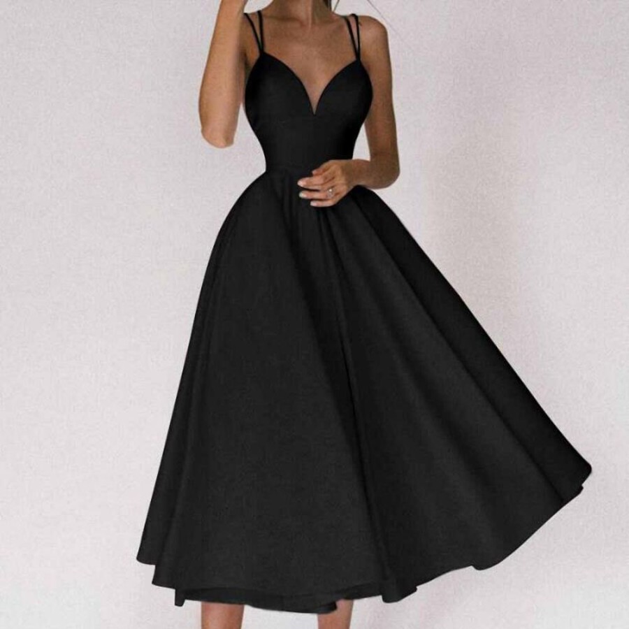 WOLFF Lange Kleider | Wolf Elegantes Kleid Mit V-Ausschnitt Und Tragern