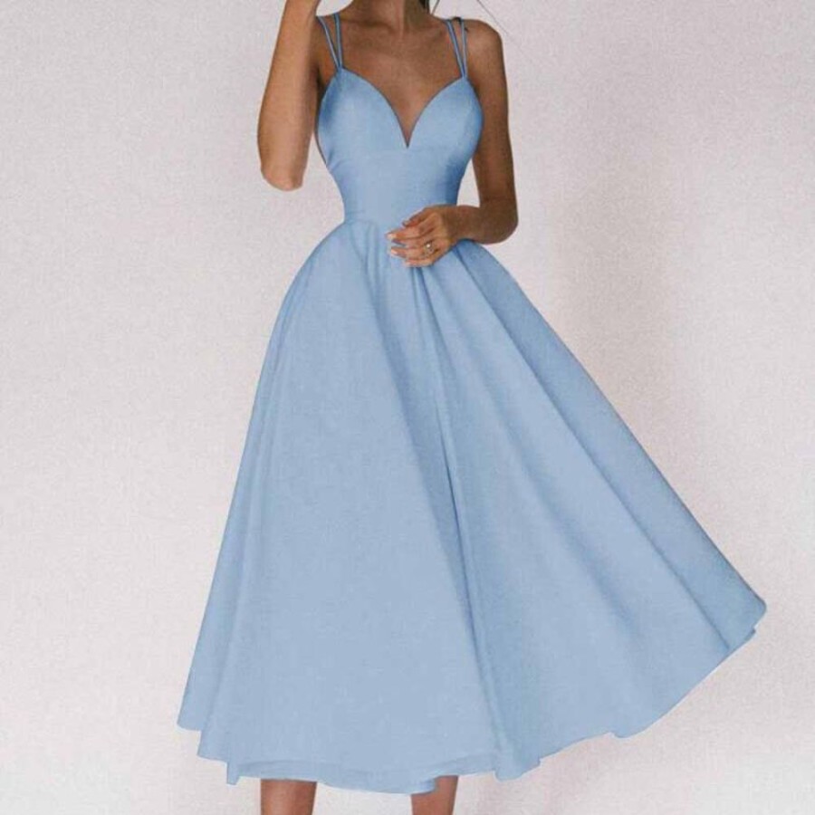 WOLFF Lange Kleider | Wolf Elegantes Kleid Mit V-Ausschnitt Und Tragern