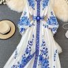 WOLFF Sommerkleider | Wolff Kleid Mit Blumendruck Langes Laternenarmeliges Single Vintage
