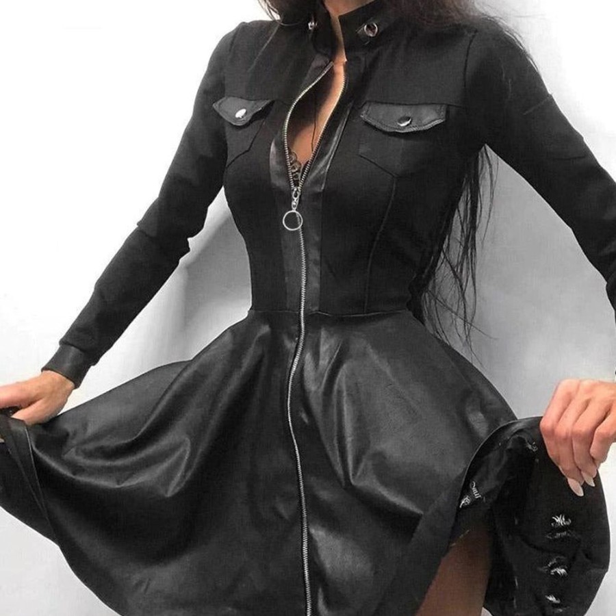 WOLFF Kleider Mit Rock | Wolff Leder-Reisverschluss Minikleid