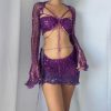 WOLFF Zweiteiler Outfits | Wolf Zweiteiliges Langarmeliges Oberteil Aus Paillettenstrick Mit Ausschnitt Bodycon-Rockchen