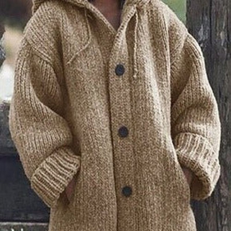 WOLFF Lange Jacken | Wolff Hutkragen Schlichte, Locker Sitzende, Langarmelige Strickjacke