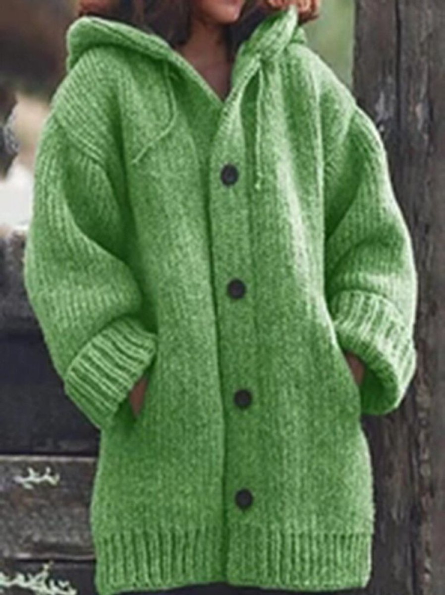 WOLFF Lange Jacken | Wolff Hutkragen Schlichte, Locker Sitzende, Langarmelige Strickjacke