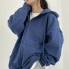 WOLFF Sportoutfits | Wolf Zip-Up Oversized Solid Pocket Hooded Langarm Lose Baseball Jacke