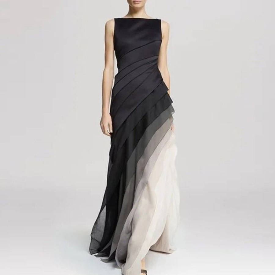 WOLFF Lange Kleider | Wolf Unregelmasiges Kleid Mit Hoher Taille Im Ombre-Look