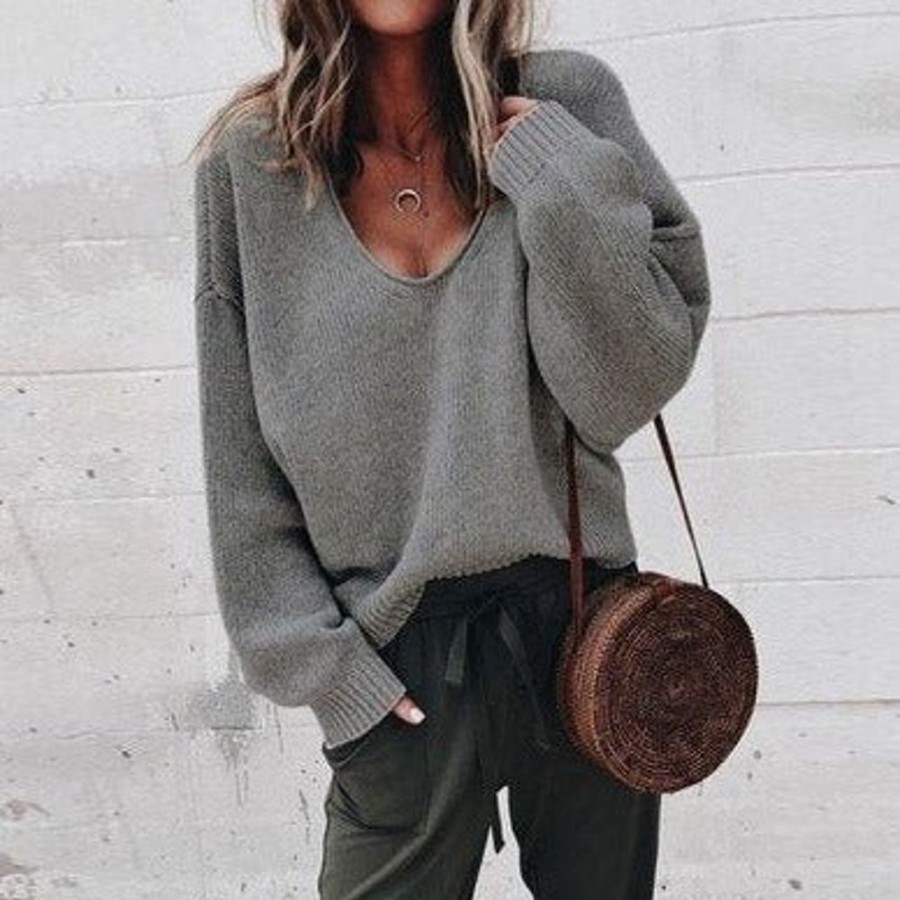 WOLFF Sweatshirts/Pullover | Wolff Lose V-Ausschnitt Stricktop Pullover