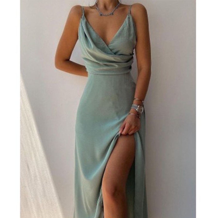 WOLFF Sommerkleider | Wolf Elegantes V-Ausschnitt Spaghetti Trager Prom Formales Kleid