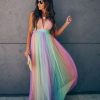 WOLFF Lange Kleider | Wolff Farbverlauf Regenbogen Spaghetti-Trager