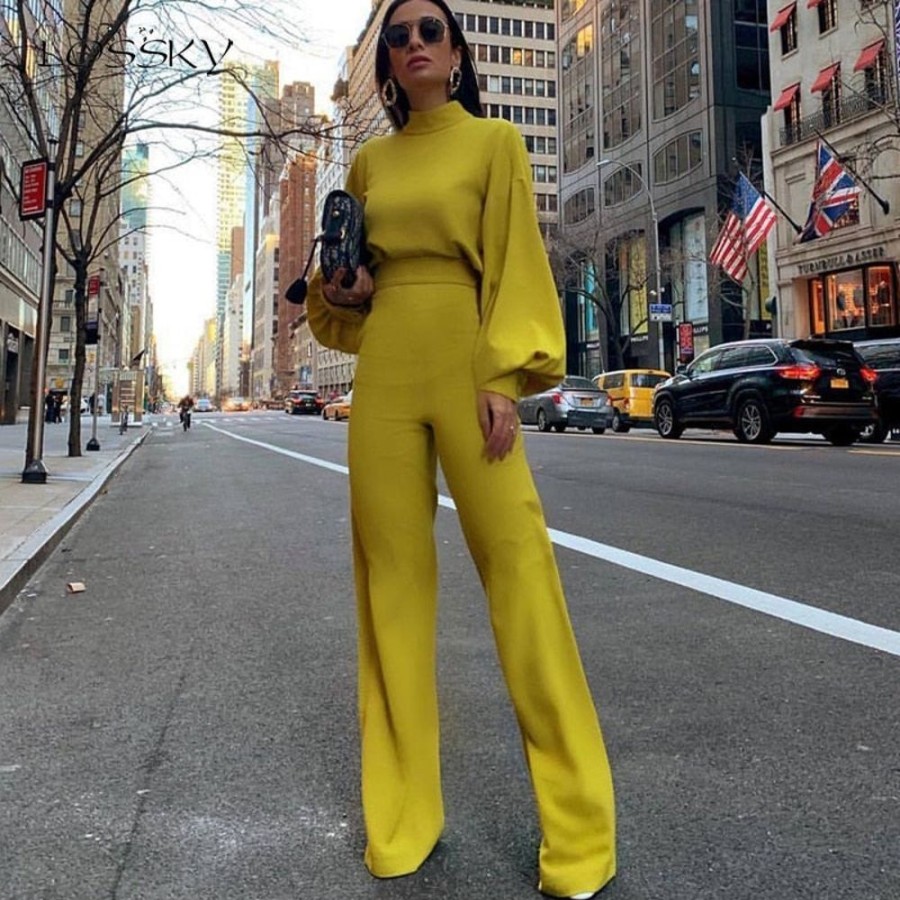 WOLFF Zweiteiler Outfits | Wolff Reine Farbe Halber Kragen Jumpsuits