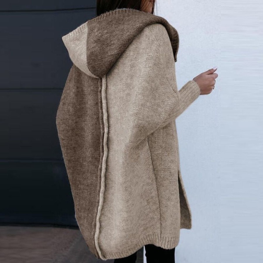 WOLFF Lange Jacken | Velovit - Patchwork Lassiger Pullover Mit Kapuze Strickjacke