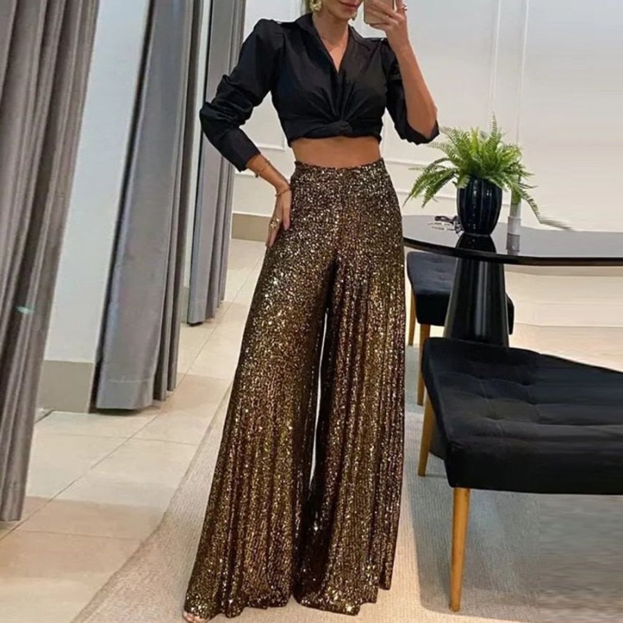 WOLFF Hosen | Wolf Elegant Glanzend Pailletten Lang Hose